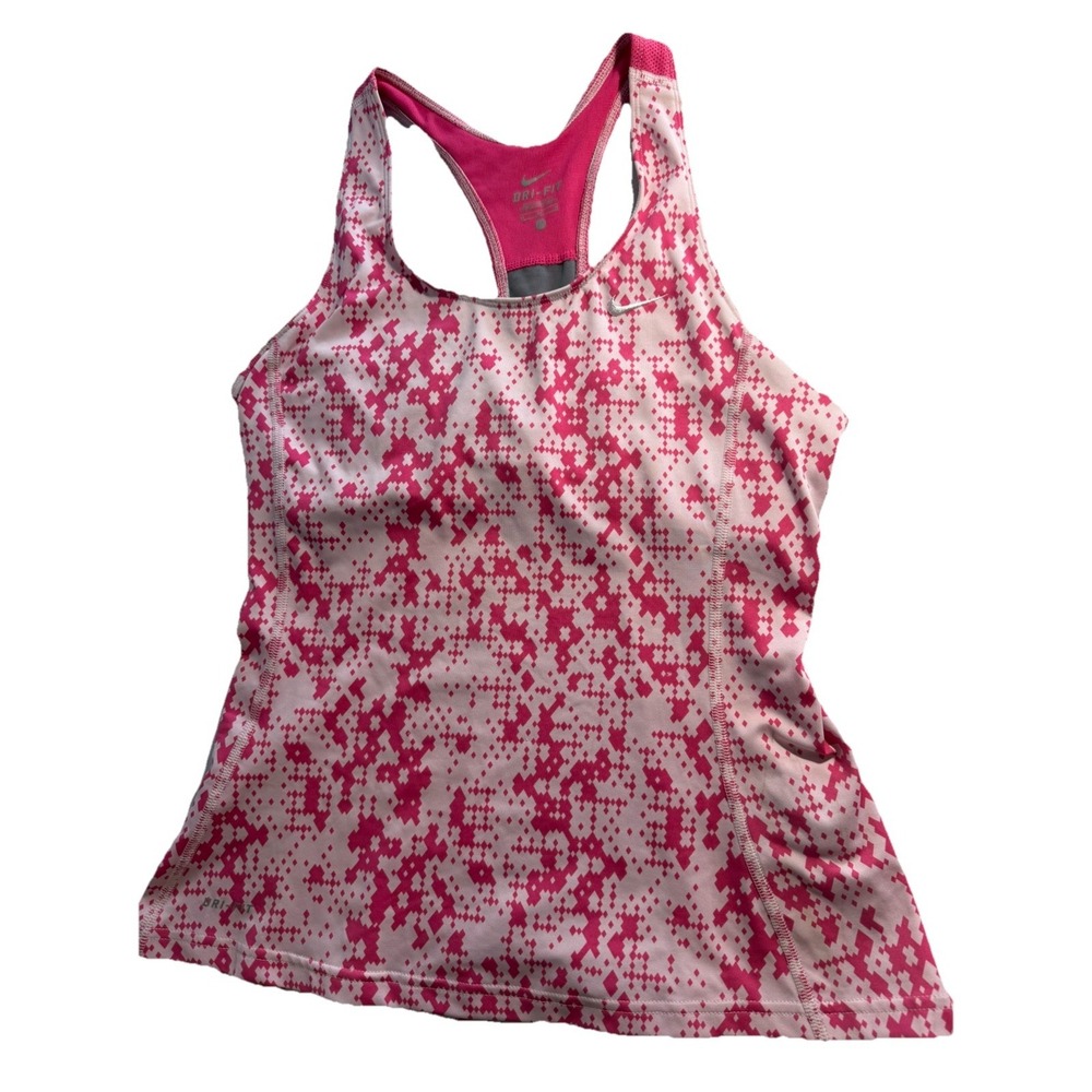 Nike Dri-FIT Medium Pink Pixel Diamond Racerback Tank Top Built-in Bra